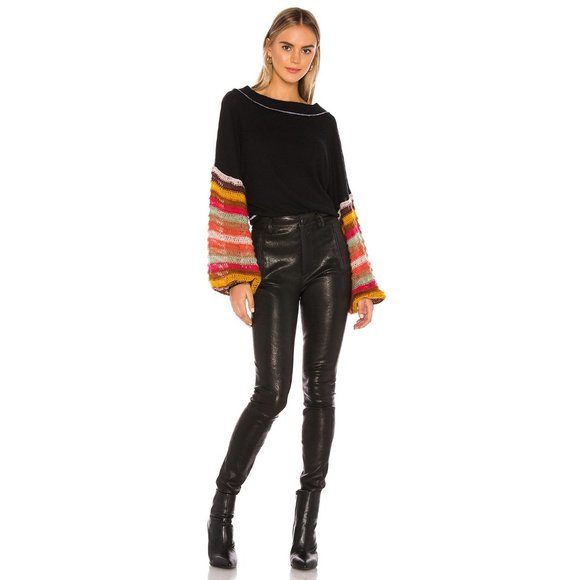 NWT Free People black balloon sleeve sweater top L - Picture 3 of 9